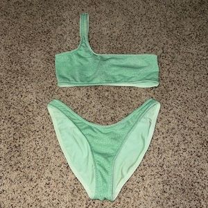Triangl green sparkle one strap bikini
